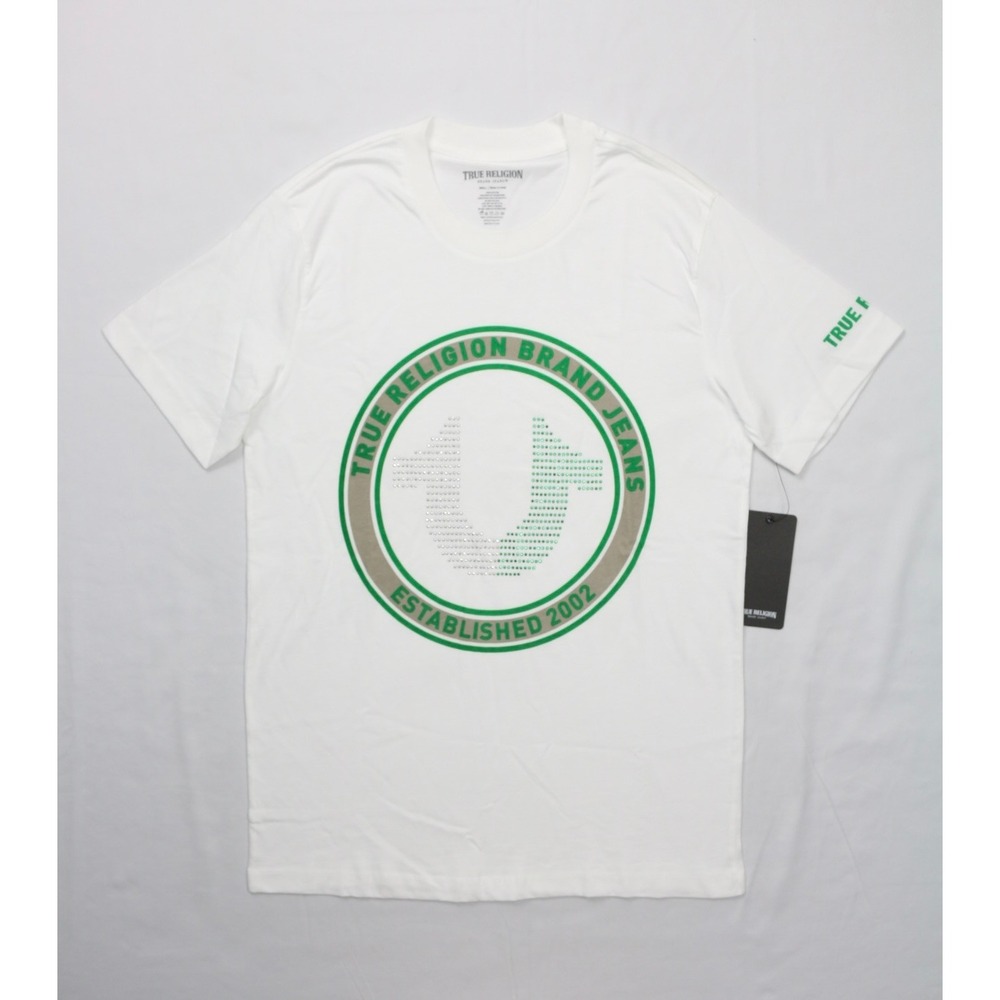 True Religion Strike Crest Logo Graphic Tee White Green S Crew Neck Short Sleeve